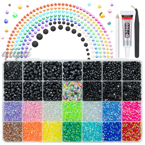 qiipii Pure Black Resin Rhinestones w B7000 Glue for Crafting Bedazzling 2mm-6mm Flatback Colorful Jelly Stones Diamonds Gems Bedazzler Kit for Nails Face Eyes Makeup Tumblers Bottles Shoes DIY Crafts - color: Black/Coffee, size: Jelly