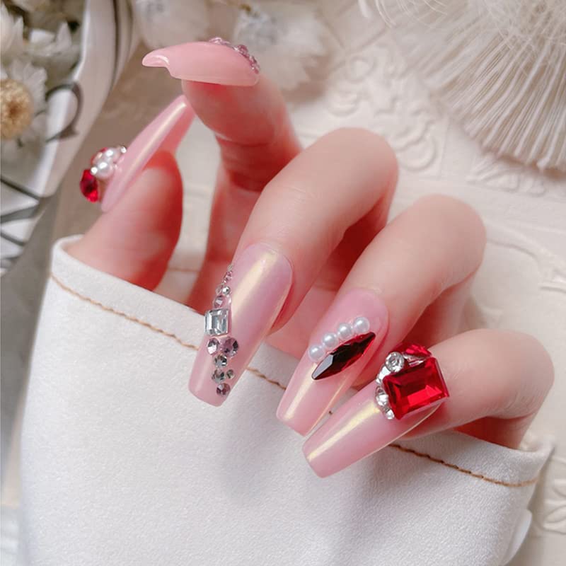 48 Pcs Big Mix Sizes Different Shape Nail Rhinestones 12 Styles 3D Glass Crystals Diamonds Love Distorts Heart Super Shiny Charms Gems Stones DIY Nail Art Decoration Craft Jewelry (Red) - color: Red