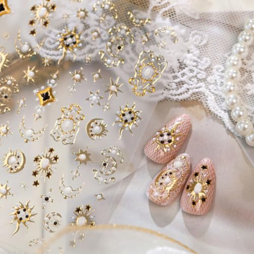 Gold Moon Star Nail Stickers Celestial Self‑Adhesive Nail Art Decals - color: Color-02