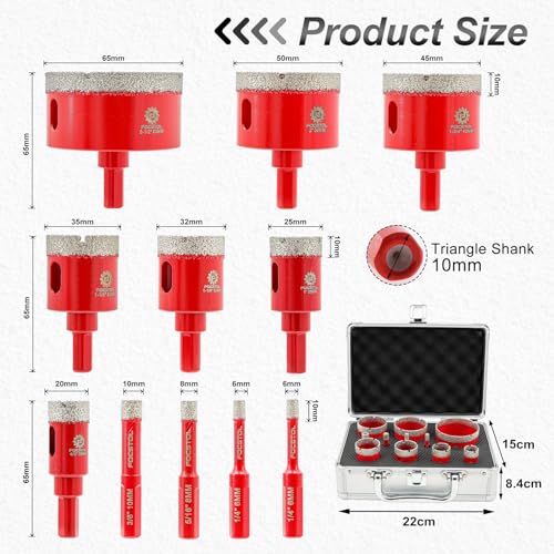 FOCSTOL Diamond Drill Bits Set 11PCS, 1/4"-2-1/2" Tile Hole Saw Kit - size: KIT7