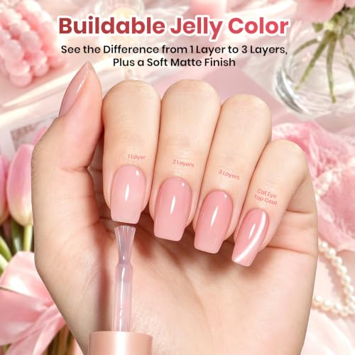 Beetles Jelly Gel Nail Polish Set, 20 Colors Nude Pink Gel Nail Kit - color: A - Sheer | Lady's Whisper