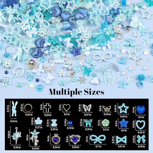 650Pcs Cute 3D Resin Nail Charms and Gems Blue Rabbit Bow Butterfly Charms - color: Blue
