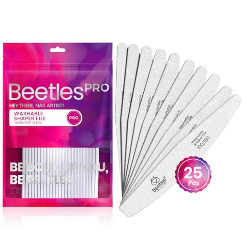 Beetles Pro 25-Pcs Nail File – Professional 100/180 Grit Double Sided - color: B-White-25