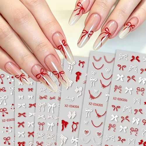 12Sheets Red & Black Bow Nail Art Stickers Christmas Bow Nail Decals - color: Style-34