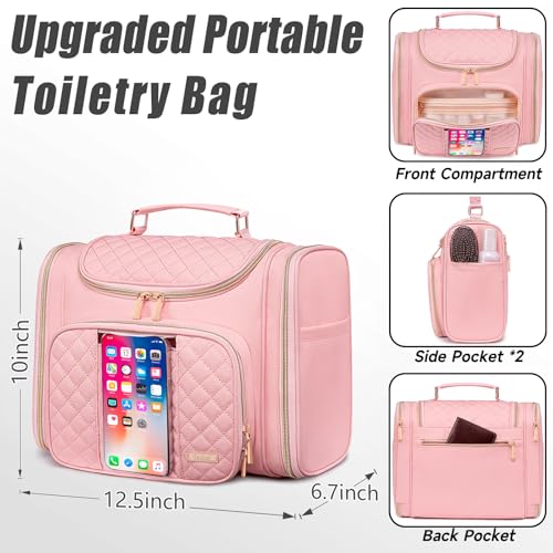 Tealari Large Toiletry Bag for Women Men,Bathroom Bag,Water Resistant Shower Bag,Makeup Bag,Toiletry Bags for Traveling,Hanging Toiletry Bag with Transparent Waterproof Phone Pocket (Pink) - color: Pink