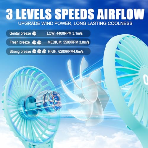 QQT Mini Handheld Fan, 3-Speed Rechargeable Personal Fan - color: Blue