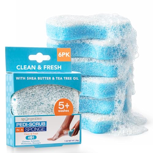 Spongables Pedi Scrub Foot Exfoliating 5+ Wash Travel Sponge, Clean & Fresh, 6 Count - color: Clean and Fresh, size: 6 Count (Pack of 1)