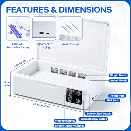 Nail Tool Cleaner Box, With Blue Light Portable USB Charge