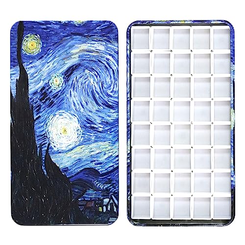 Empty Watercolor Tins Palette with 40 Half Pans Carrying Magnetic Squares - color: Starry Night, size: 6.7" x 3.5" x 0.6"