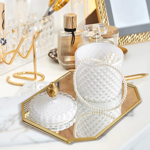Joeyan 18oz White Glass Jars with Lid,Embossed Candy Dishes,Diamond Faceted - color: White