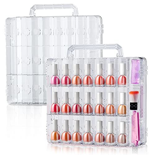 SUBAY 2 Pcs Portable Nail Polish Organizer, Clear Double Side Nail Polish Holder ,Gel Nail Storage for 48 Bottles with 6 Adjustable Dividers in Each Side Space Saver - size: 2 Pieces Clear