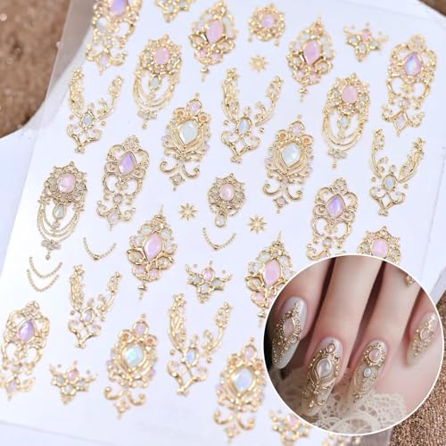 5D Embossed Gold Nail Stickers Scepter Gem Nail Art Stickers - color: Palace Style