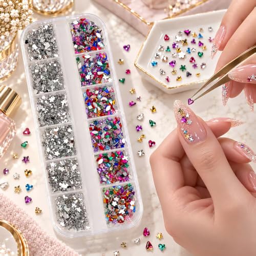 4Boxes-48Girds 4000Pcs Colorful Rhinestones Nail Charms Set for DIY Design - color: Colorful