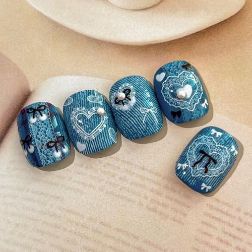 Valentines Nail Art Stickers Black Bow White Heart Nail Decals Charms 3D Self-Adhesive Valentines Day DIY Date Nail Supplies Manicure for Nail Decorations - color: Bow Heart