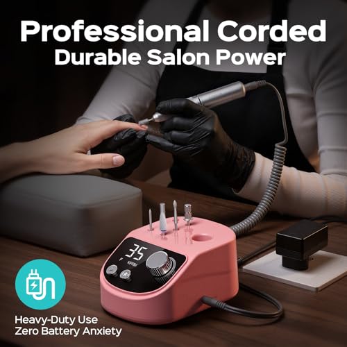 COSLUS E50 Professional Electric Nail Drill, Upgraded Steady Power, Pink - color: Pink