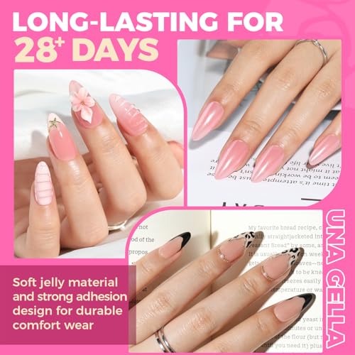UNA GELLA Almond Gel Nail Tips 504PCS Pre-Etched Clear Fake Nails Tips