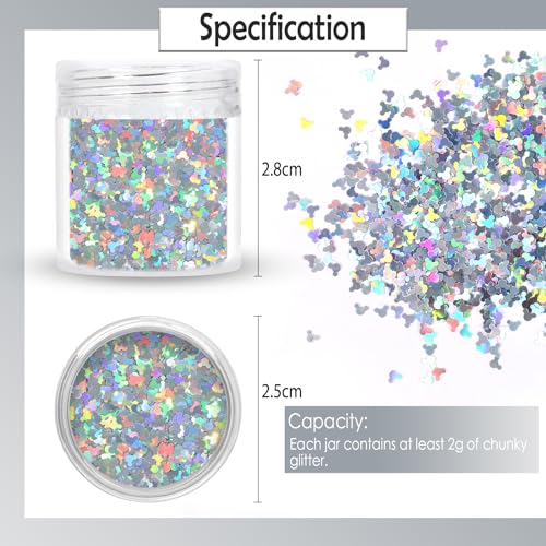Laza 2g Chunky Glitter Mickey Mouse Shaped Confetti Nail Charms - color: Laser Silver