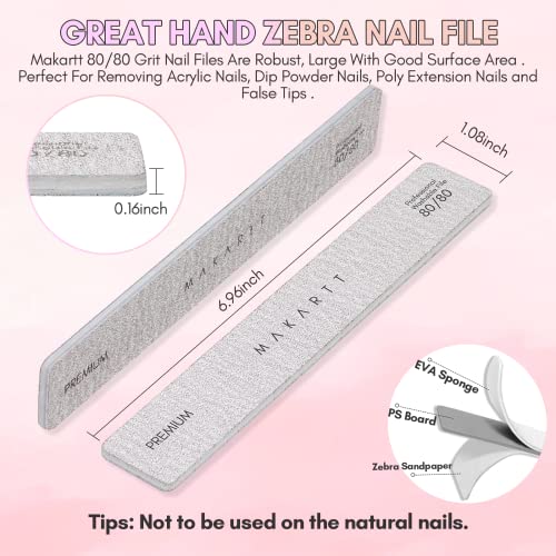 Makartt 80/80 Grit Nail Files, 10PCS Zebra Emery Boards for Artificial Nail - size: 80/80 Grit