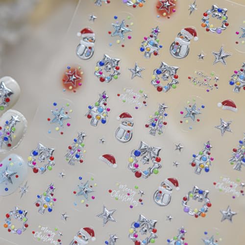 1 Sheet Christmas Nail Art Stickers 5D Embossed Colorful Lights Christmas Tree Nail Stickers Self-Adhesive Snowmen Stars Christmas Wreath Nail Supplies for Women Winter Holiday Acrylic DIY Nail Decor - color: Polka Dots Xmas Tree