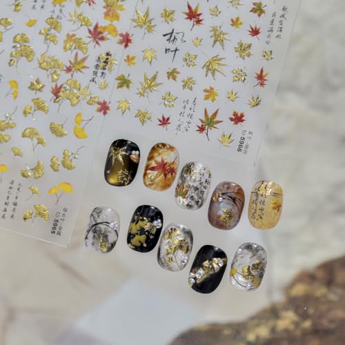 Maple Leaf Nail Stickers Decals Fall Nail Art Stickers Gold Nail Decals - color: Color11