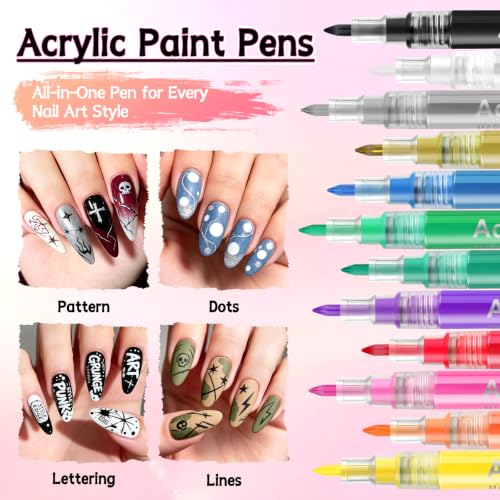 12 Colors Nail Art Pens Set, TOROKOM Nail Art Markers 3D Nail Polish Pens - color: 12 Color-G