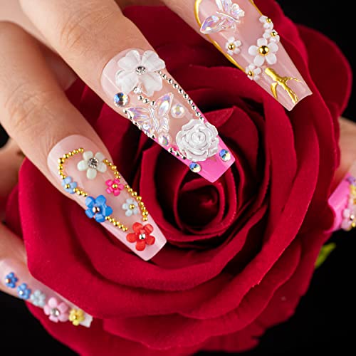 Mixed 3D Nail Art Gem Decoration Accessories Kit #2, Aurora Bear Bow Butterfly Starry AB Rhinestone Charm Jewelry for Deco, Pearl Flower Caviar Bead Stone Crystal with Dual-End Brush and Tweezer - color: 3 Boxes Nail Art Charms Kit 2