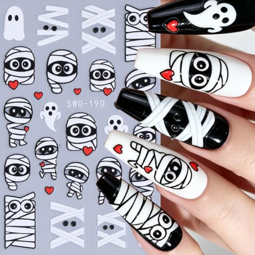 6Pcs Halloween Nail Stickers 5D Spider Web Cat Ghost Flower Design Sticker - color: Style 3