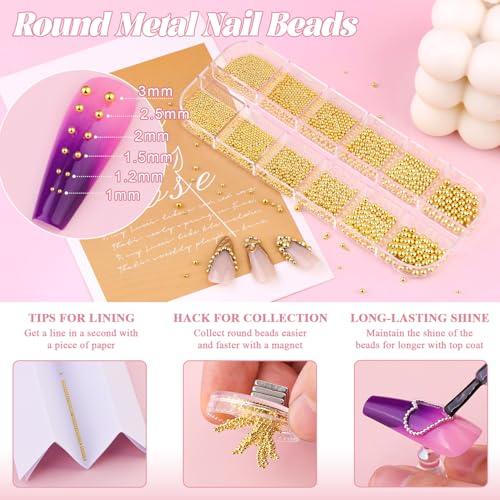 1-3MM Small Nail Beads Metal Caviar Beads Gold Nail Charms and Gems Ball - color: 13 Small Gold Nail Beads