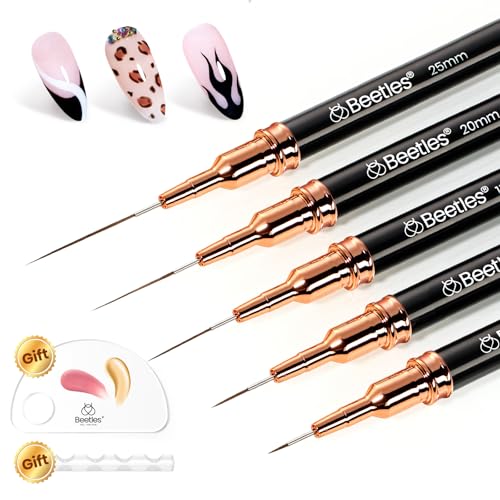 Beetles Liner Brushes for Nails 5pcs, Metallic Nail Art Brushes Black - color: A-Black-5