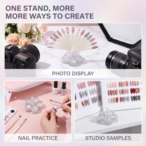 BWESOO Multi-Flower Shape Nail Art Practice Display Stand - Magnetic Tips DIY Nail Crystal Holder, Manicure Tools Accessories