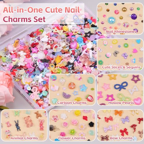 2000Pcs Junk 3D Nail Charms Bulk Y2k Cute Nail Gems for Nails Design Kit - color: Multicolor
