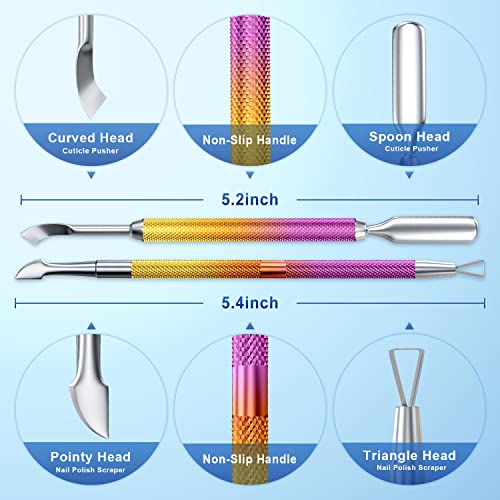 2PCS Pink-Yellow Gradient Cuticle Pusher Tool and Scraper Nail Pusher - color: Pink-Yellow Gradient
