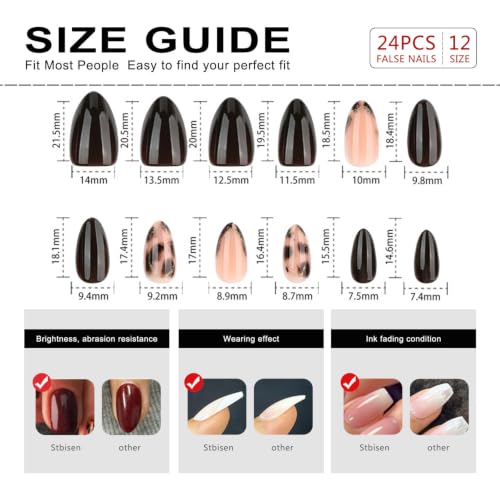 Medium Short Almond Press On Nails, Deep Brown Tortoise, 24 Pcs - color: 102-Espresso Caramel Nude
