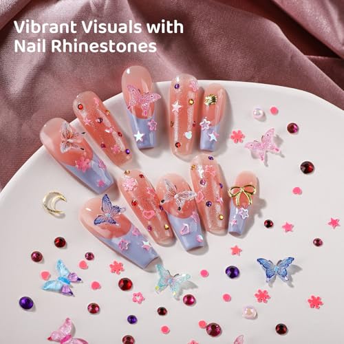 FAMDAMEI 24 Grid Nail Charms, Bedazzling Kit with Multi Shapes Cute Nail Charms and Gems, Colorful Bedazzling Gems Nail Rhinestones Kit, 3D Mermaid Starfish Shell Flower Gold Silver Pearls for DIY - color: blue mermaid starfish/red pink gem/colorful butte