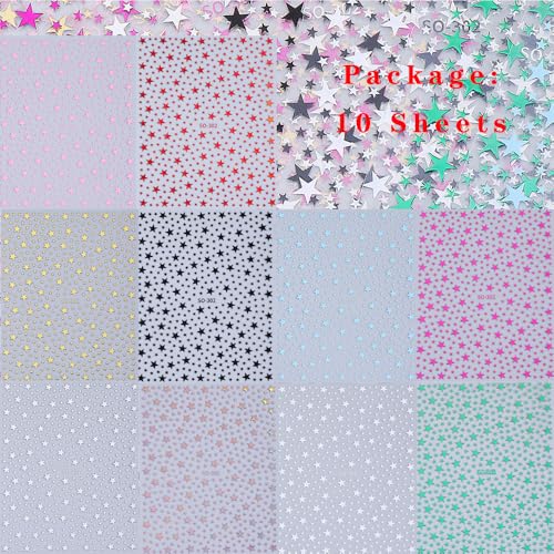 10 Sheets Star Nail Stickers for Nail Art, 3D Self-Adhesive Nail Decals - color: Five Star Colorfull