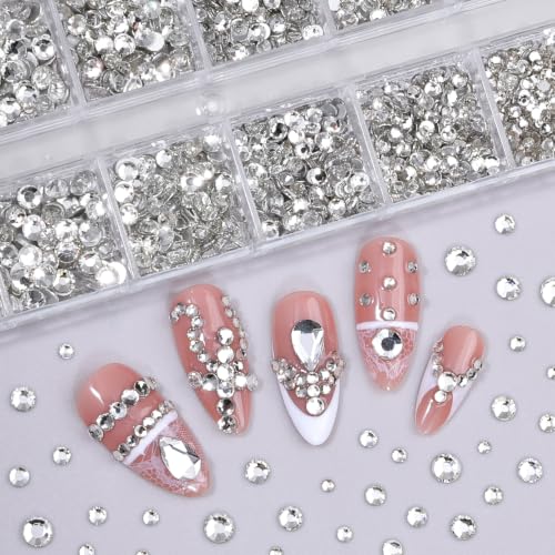 3320Pcs 3D Glass Nail Rhinestones Crystal Clear Rhinestones for Nails - color: White