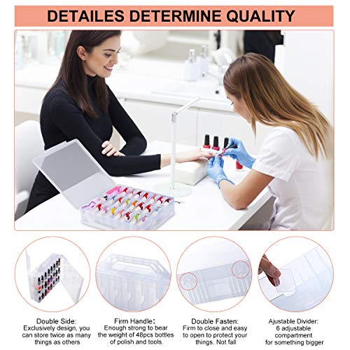 SUBAY Portable Nail Polish Organizer, Clear Double Side Nail Polish Holder,Gel Nail Storage for 48 Bottles with 6 Adjustable Dividers in Each Side Space Saver - size: 1 Piece Clear
