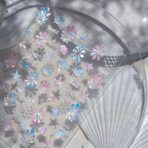 Colorful 5D Embossed Nail Stickers Shell Starfish Pearl - color: Shell Starfish