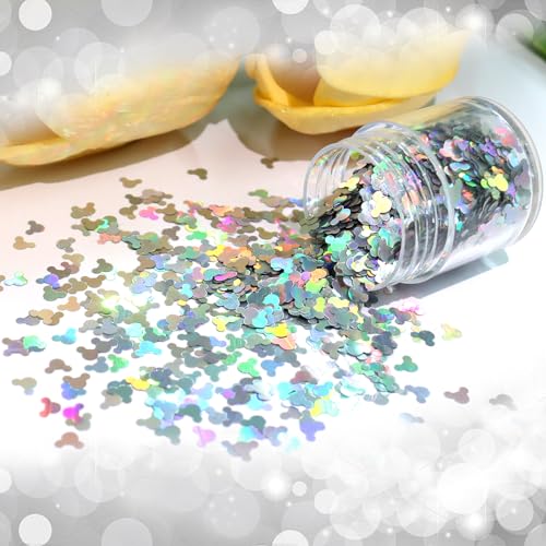 Laza 2g Chunky Glitter Mickey Mouse Shaped Confetti Nail Charms - color: Laser Silver