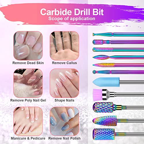 URAQT Nail Drill Bits Set, 11pcs Electric Nail Drill Bits Kit 3/32" Tungsten Carbide Less Dust Nail Bits, Cuticle Polishing Bits for Acrylic Gel Nails, Electric Nail Files Manicure Pedicure Drill Tool - color: A-11pcs