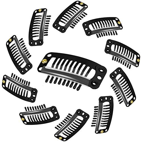 WILLBOND 30 Pcs Wig Clips Hair Extensions, 9-Teeth 32 Mm, Black - color: Black