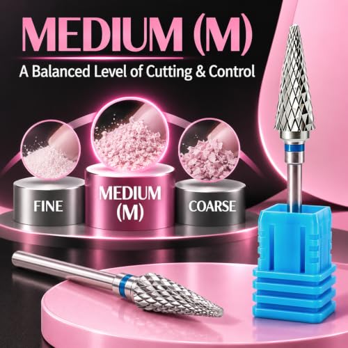 Carbide Nail Drill Bits - Medium (M) Cross-Cut Tapered Cuticle Bit