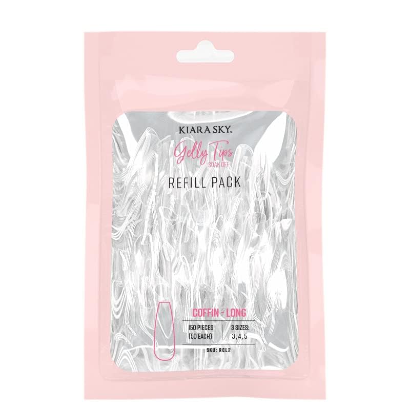 Kiara Sky Gelly Tips Refill Pack - Soak Off Soft Gels - Coffin Shape (Long Length) (Sizes 3, 4, 5) - style: Sizes 3, 4, 5