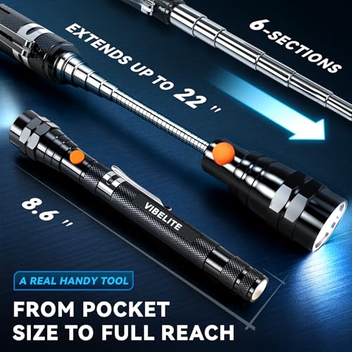 VIBELITE Extendable Magnetic Flashlight Magnet Pickup Tool, Gifts for Men
