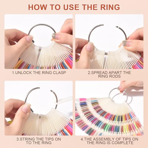 300 Tips Nail Swatch Sticks with Ring 3 in 1 Nail Display Sticks - color: Natural