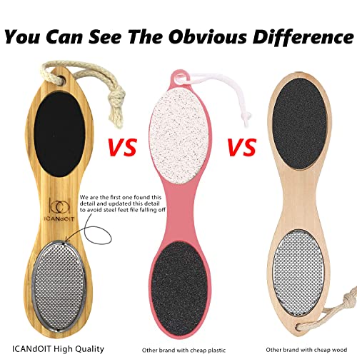 ICANdOIT 4 in 1 Bamboo Foot File Callus Remover Pedicure Scrubber 2 Pack - size: 2 Count (Pack of 2)