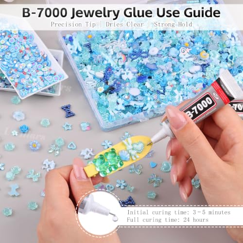2000Pcs Junk 3D Nail Charms Bulk Y2k Cute Nail Gems for Nails Design Kit - color: Blue