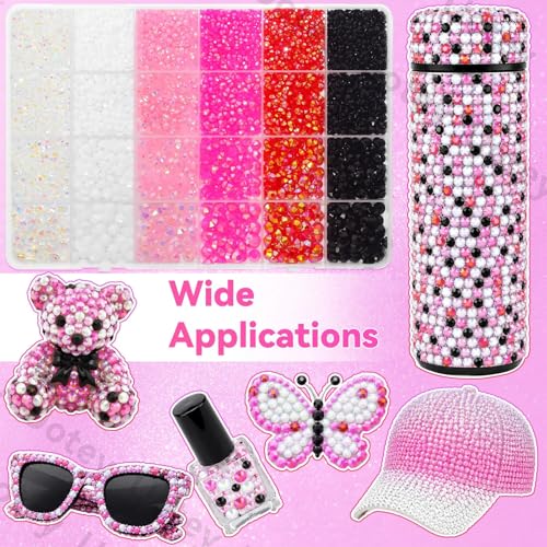 24Grid White Pink Black Red Clear Flatback Gems Bedazzling Kit - color: S4