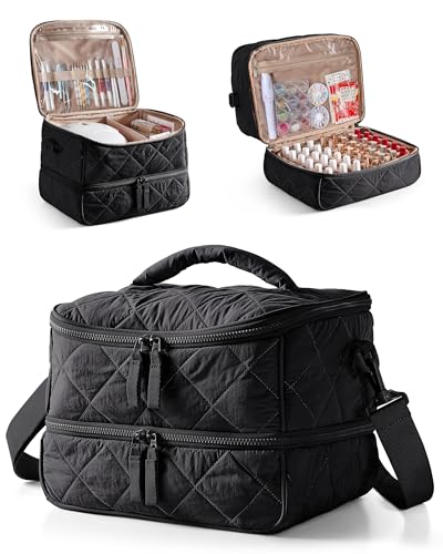 Marscamd Quilted Nail Polish Organizer Bag Holds 42 Bottles and Nail Lamp - color: Black