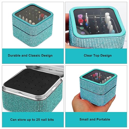 Cellentool 25 Holes Nail Drill Bits Holder Rhinestone Case Box - color: Lake Blue, size: 25 Holes